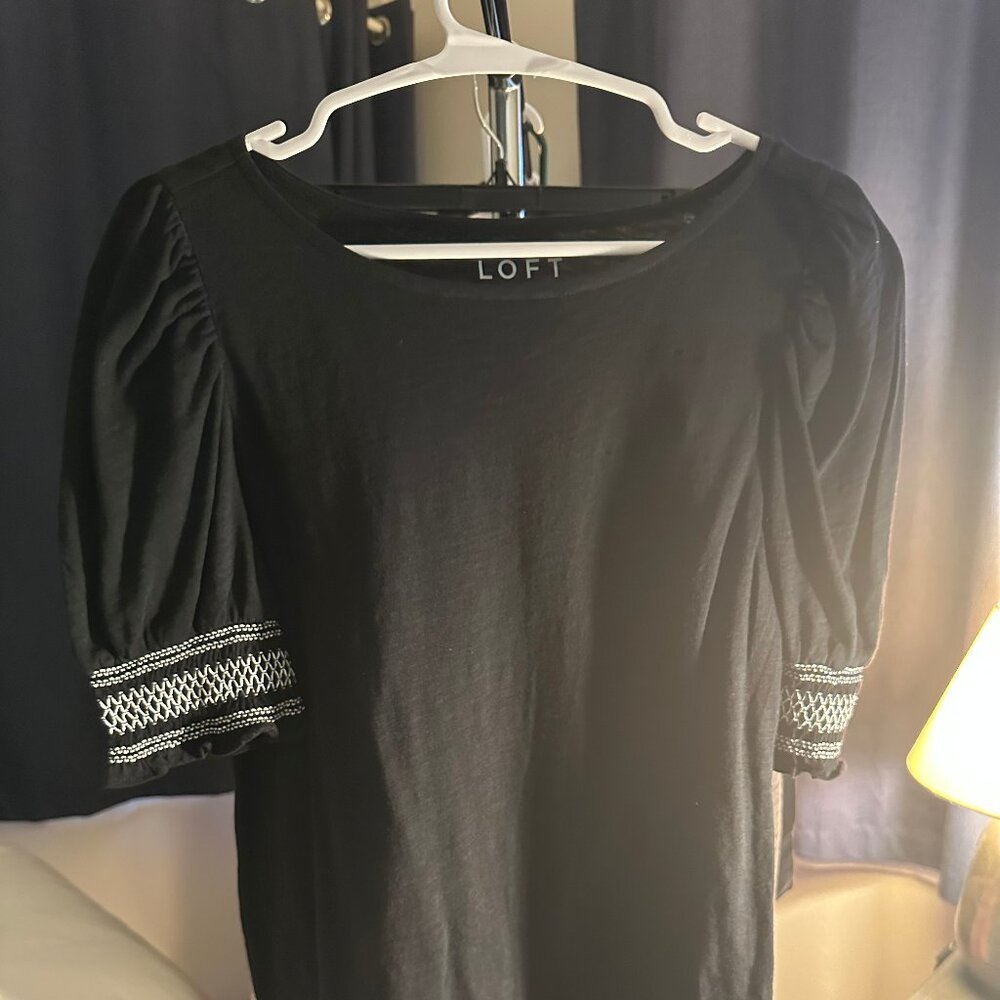 LOFT Brand size small Black top with embroidery detail